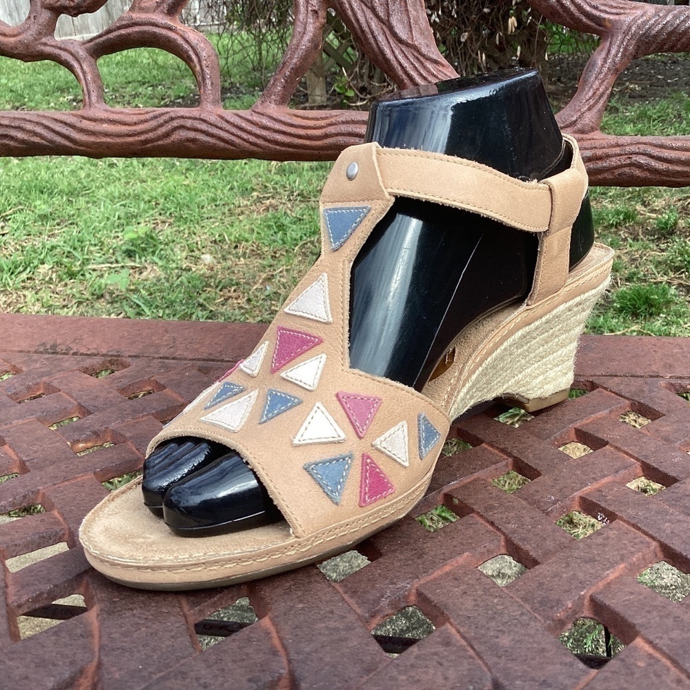 Aerosoles Leather T-Strap Jute Covered Kitten Heel Ankle Strap Open Toe Sandal